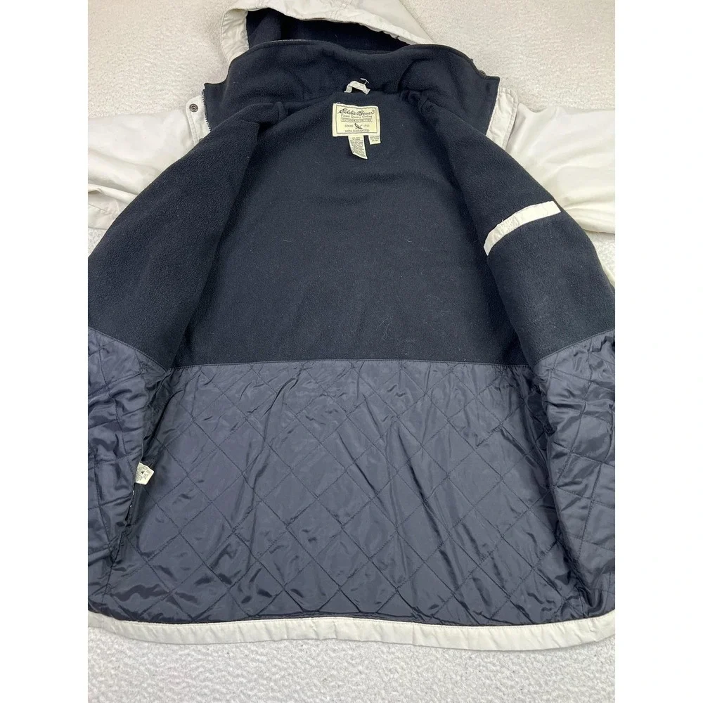 Eddie‎ Bauer Coat Womens Tall Medium White Polartec Lined Hooded Parka Insulated